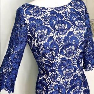 Eliza J, size 6, satin and blue lace cocktail dress